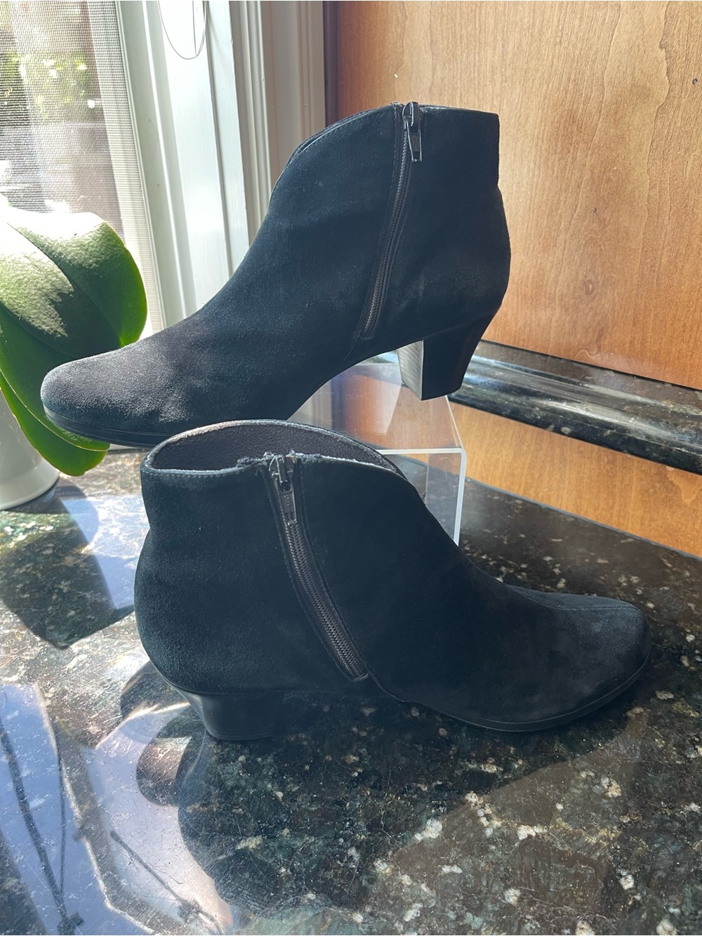 Munro Black Suede Ankle Booties with Side Zip